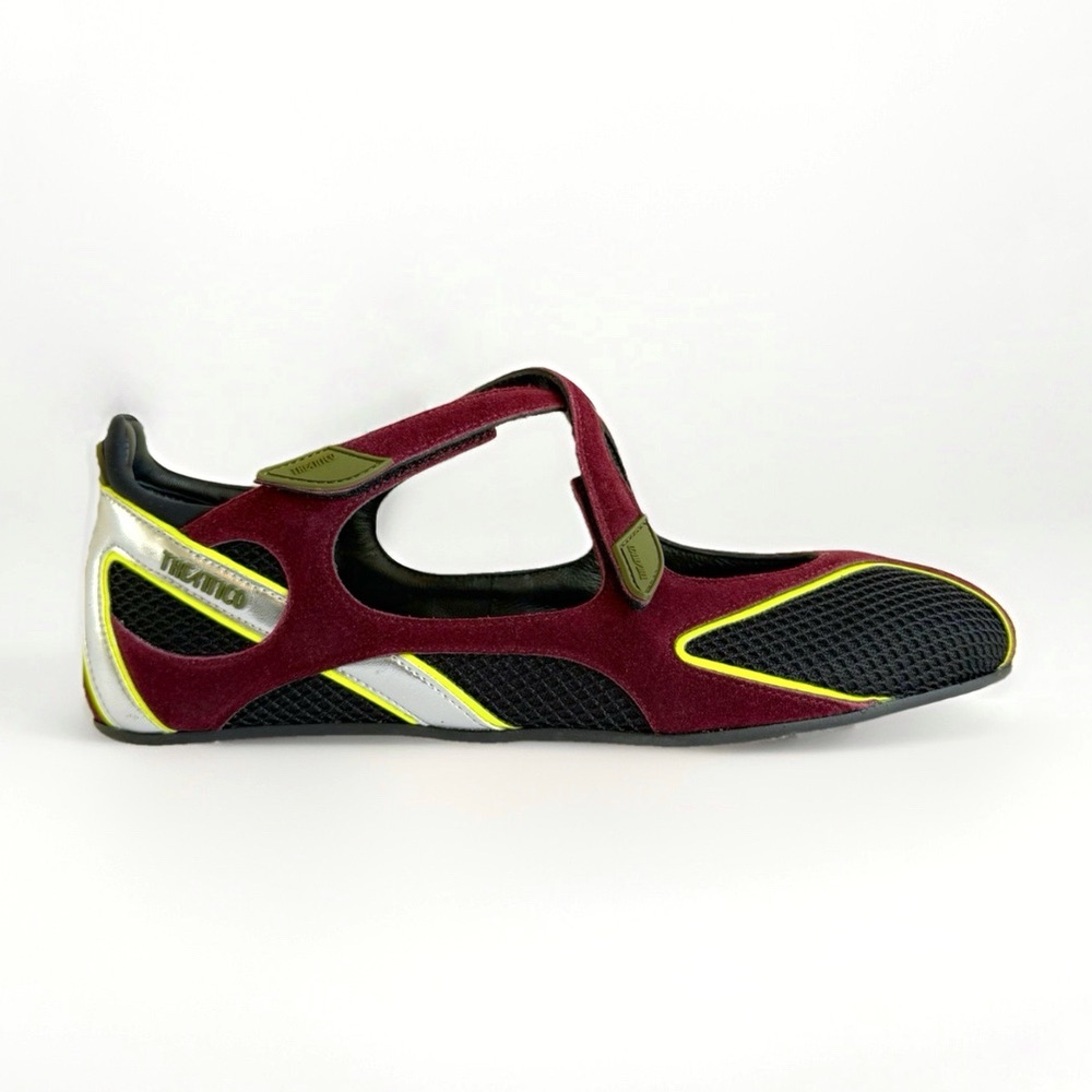 THE ATTICO VIOLET SUEDE FLOOR 01 BLACK MESH TRIM BALLERINA FLAT